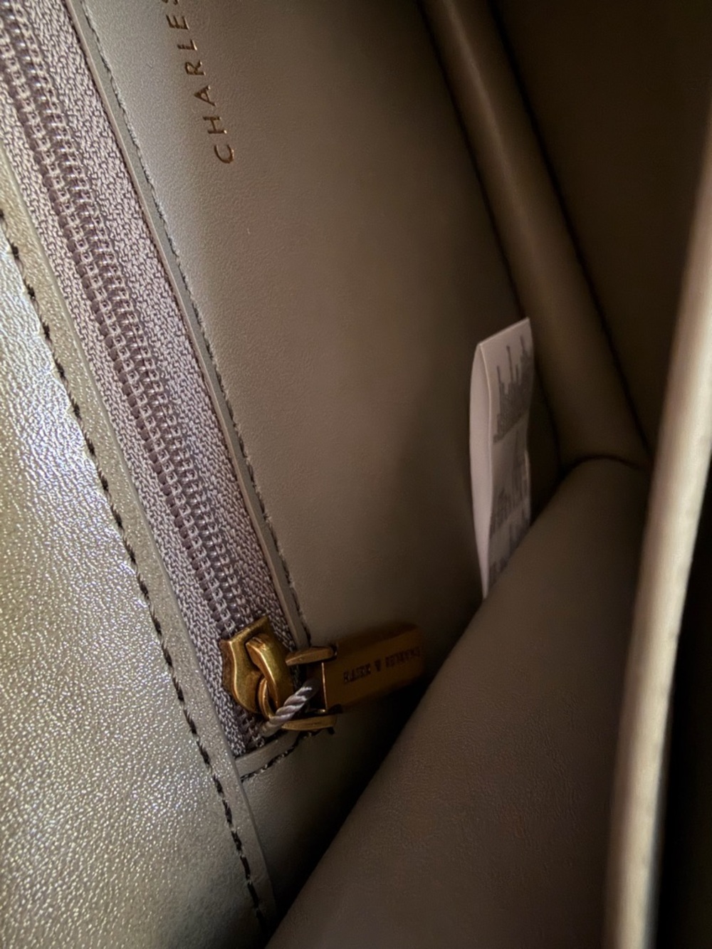 Charles & Keith Olive-Taupe Leather Crossbody with Gold Accent - Picture 7 of 7